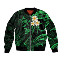 Personalised Kauai Hawaii Sleeve Zip Bomber Jacket Polynesian Tattoo and Pacific Plumeria Green Vibe LT9 Unisex Green - Polynesian Pride