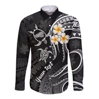Personalised Kahoolawe Hawaii Long Sleeve Button Shirt Polynesian Tattoo and Pacific Plumeria White Vibe LT9 Unisex White - Polynesian Pride