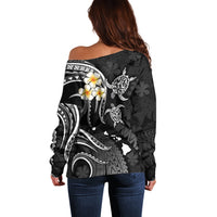 Personalised Maui Hawaii Off Shoulder Sweater Polynesian Tattoo and Pacific Plumeria White Vibe LT9 - Polynesian Pride
