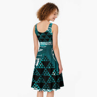 Matariki New Zealand Midi Dress NZ Niho Taniwha Maori New Year Cyan Galaxy LT14 - Polynesian Pride