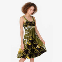 Matariki New Zealand Midi Dress NZ Niho Taniwha Maori New Year Yellow Galaxy LT14 - Polynesian Pride