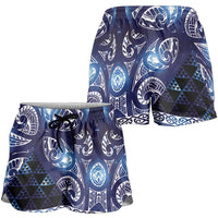 Matariki New Zealand Shorts for Women NZ Niho Taniwha Maori New Year Blue Galaxy LT14 - Polynesian Pride