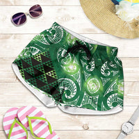 Matariki New Zealand Shorts for Women NZ Niho Taniwha Maori New Year Green Galaxy LT14 Green - Polynesian Pride