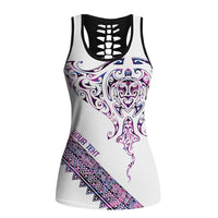 Mawhero Paua Shell Kowhaiwhai Taniko Personalised Hollow Tank Top Manta Ray Shark-Turtle Maori Tribal Style LT9 Female Pink - Polynesian Pride