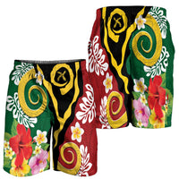Melanesian Vanuatu Tribal Boar Tusk Shorts for Men Tropical Plants and Namele Motifs LT03 - Polynesian Pride