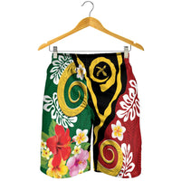 Melanesian Vanuatu Tribal Boar Tusk Shorts for Men Tropical Plants and Namele Motifs LT03 - Polynesian Pride