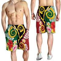 Melanesian Vanuatu Tribal Boar Tusk Shorts for Men Tropical Plants and Namele Motifs LT03 - Polynesian Pride