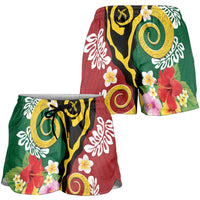 Melanesian Vanuatu Tribal Boar Tusk Shorts for Women Tropical Plants and Namele Motifs LT03 - Polynesian Pride