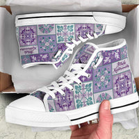 Mele Kalikimaka Hawaii Christmas High Top Shoes Poni Seamless Floral Motif LT9 Purple - Polynesian Pride