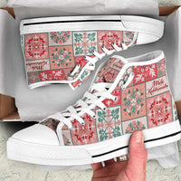 Mele Kalikimaka Hawaii Christmas High Top Shoes Ulaula Seamless Floral Motif LT9 Red - Polynesian Pride