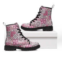 Mele Kalikimaka Hawaii Christmas Leather Boots Akala Seamless Floral Motif - Polynesian Pride