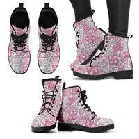 Mele Kalikimaka Hawaii Christmas Leather Boots Akala Seamless Floral Motif - Polynesian Pride