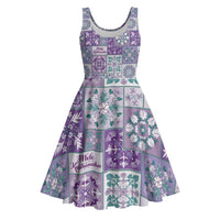 Mele Kalikimaka Hawaii Christmas Midi Dress Poni Seamless Floral Motif LT9 Purple - Polynesian Pride