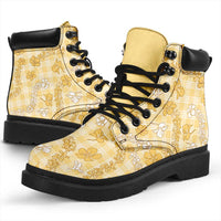 Melemele Aloha Hawaii All Season Boots Plumeria Lei With Palaka Motif - Polynesian Pride
