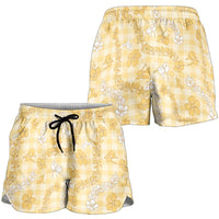 Melemele Aloha Hawaii Shorts for Women Plumeria Lei With Palaka Motif LT14 - Polynesian Pride