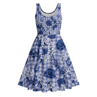 Mokihana Maile Ilima Leis Paniolo Palaka Midi Dress Hawaiian Polu Spirit LT9 Blue - Polynesian Pride