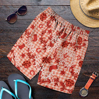 Mokihana Maile Ilima Leis Paniolo Palaka Shorts for Men Hawaiian Ulaula Spirit LT9 Red - Polynesian Pride
