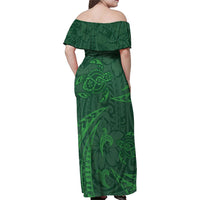 Polynesian Tribal Green Family Matching Off Shoulder Maxi Dress and Hawaiian Shirt Turtle Tattoo LT05 - Polynesian Pride