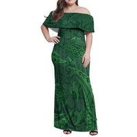Polynesian Tribal Green Family Matching Off Shoulder Maxi Dress and Hawaiian Shirt Turtle Tattoo LT05 Mom's Dress Green - Polynesian Pride
