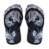 Monstera Plumeria Flowers Blue Flip Flops Polynesian Pattern