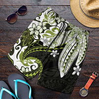 Monstera Plumeria Flowers Olive Green Shorts for Men Polynesian Pattern