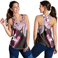 Monstera Plumeria Flowers Pink Women Racerback Tank Polynesian Pattern