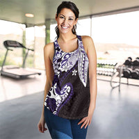 Monstera Plumeria Flowers Purple Women Racerback Tank Polynesian Pattern