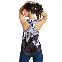 Monstera Plumeria Flowers Purple Women Racerback Tank Polynesian Pattern