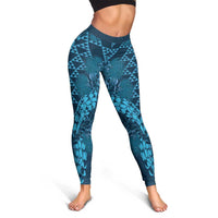 Naval Night Aloha Hawaii Leggings Hawaiian Kakau Ohia Lehua Lei - Polynesian Pride