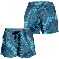 Naval Night Aloha Hawaii Shorts for Women Hawaiian Kakau Ohia Lehua Lei LT14 - Polynesian Pride