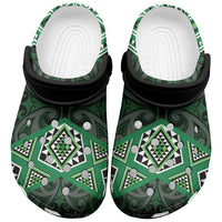 New Zealand Aotearoa Clogs Shoes Green Taniko Art Maori Pattern - Polynesian Pride