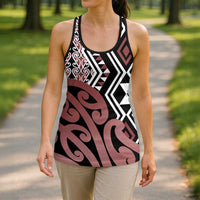 New Zealand Hollow Tank Top Aotearoa Kowhaiwhai Mix Taniko Art - Brown LT14 - Polynesian Pride