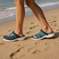 New Zealand Maori Koru Fern Clogs Shoes Spiral Polynesian Style Aqua Gradient - Polynesian Pride