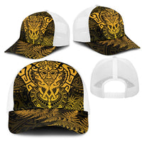New Zealand Rugby All Gold Mesh Trucker Cap Silver Fern All Black Mix Ta Moko LT9 - Polynesian Pride