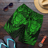 New Zealand Rugby All Green Shorts for Men Silver Fern All Black Mix Ta Moko LT9 Green - Polynesian Pride