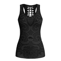 New Zealand Rugby Personalised Hollow Tank Top All Black Fern Maori Tribal Pattern LT9 Female Black - Polynesian Pride