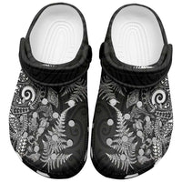 New Zealand Sea Animals Clogs Shoes with Maori Koru Tribal Tattoo and Silver Ferns Black Color LT03 Black - Polynesian Pride