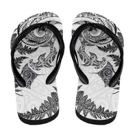 New Zealand Sea Animals with Maori Tribal Tattoo Flip Flops Shark Manta Ray with Silver Fern White LT03 - Polynesian Pride