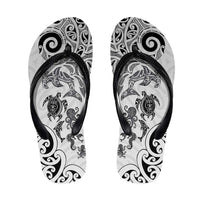 New Zealand Sea Animals with Maori Tribal Tattoo Flip Flops White Color LT03 White - Polynesian Pride