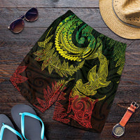 New Zealand Sea Animals with Maori Tribal Tattoo Shorts for Men Shark Manta Ray with Silver Fern Reggae LT03 Reggae - Polynesian Pride
