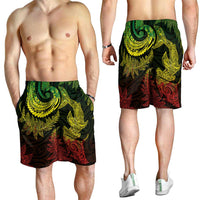 New Zealand Sea Animals with Maori Tribal Tattoo Shorts for Men Shark Manta Ray with Silver Fern Reggae LT03 - Polynesian Pride