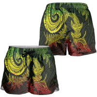 New Zealand Sea Animals with Maori Tribal Tattoo Shorts for Women Shark Manta Ray with Silver Fern Reggae LT03 - Polynesian Pride
