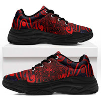 New Zealand Taiaha Maori Chunky Sneakers Whero Minimalist Silver Fern Tukutuku Motif LT9 Red - Polynesian Pride