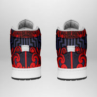 New Zealand Taiaha Maori High Sneakers AJ1 Whero Minimalist Silver Fern Tukutuku Motif LT9 - Polynesian Pride