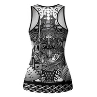 New Zealand Taiaha Maori Hollow Tank Top Kiwikiwi Minimalist Silver Fern Tukutuku Motif LT9 - Polynesian Pride