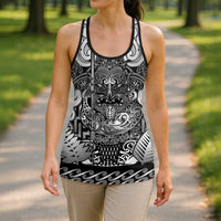 New Zealand Taiaha Maori Hollow Tank Top Kiwikiwi Minimalist Silver Fern Tukutuku Motif LT9 - Polynesian Pride