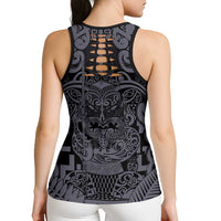 New Zealand Taiaha Maori Hollow Tank Top Minimalist Silver Fern All Black LT9 - Polynesian Pride