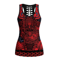 New Zealand Taiaha Maori Hollow Tank Top Whero Minimalist Silver Fern Tukutuku Motif LT9 Female Red - Polynesian Pride