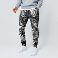 New Zealand Taiaha Maori Jogger Pants Kiwikiwi Minimalist Silver Fern Tukutuku Motif LT9 - Polynesian Pride