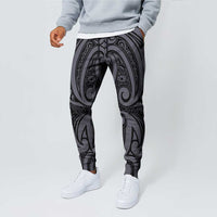 New Zealand Taiaha Maori Jogger Pants Minimalist Silver Fern All Black LT9 - Polynesian Pride